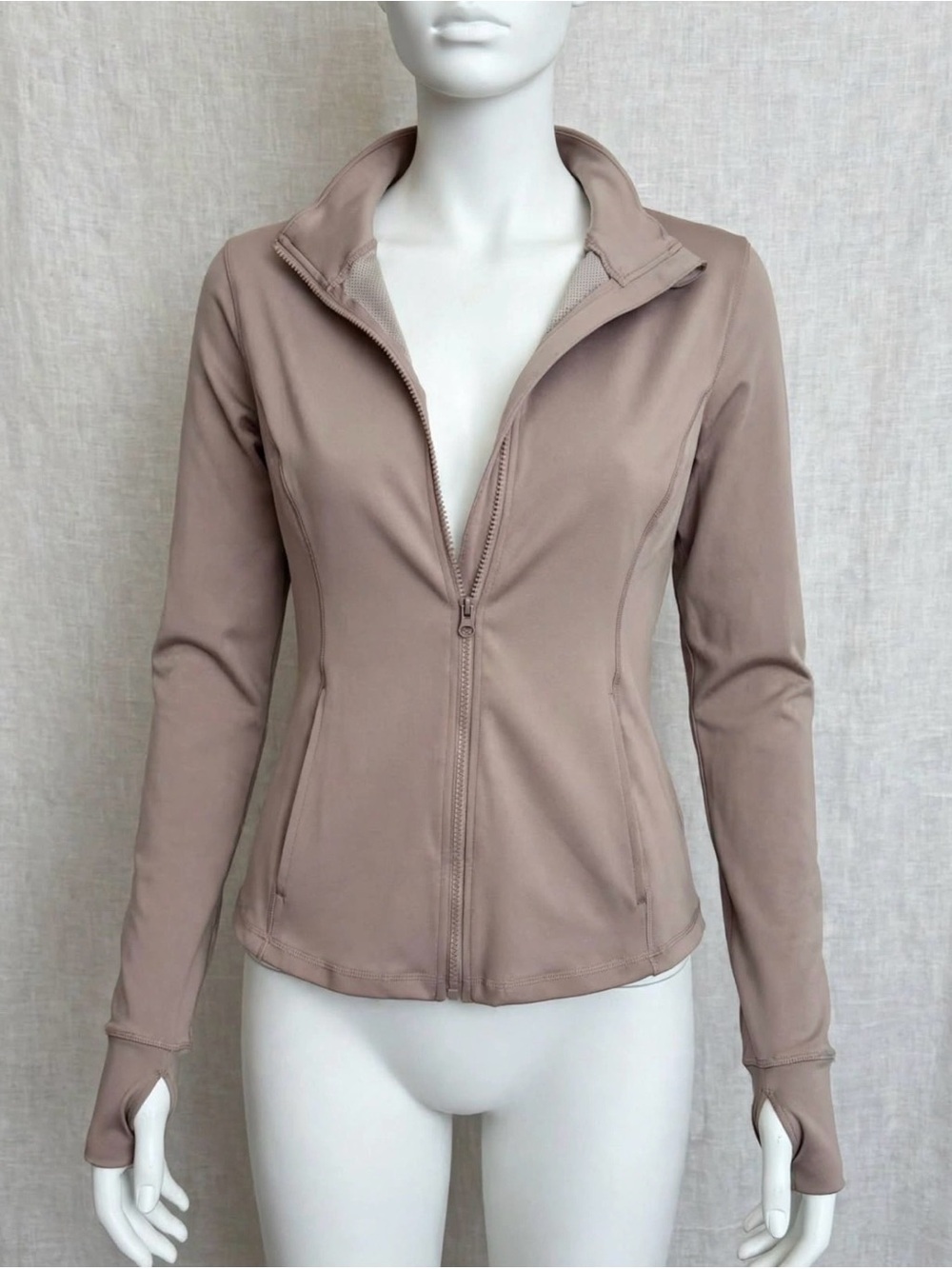 Vina Zip-Front Athletic Jacket in Taupe